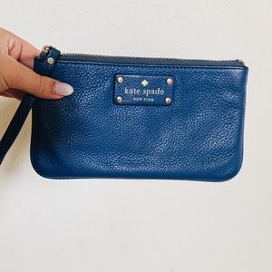 Kate Spade Grained Leather Wristlet Blue